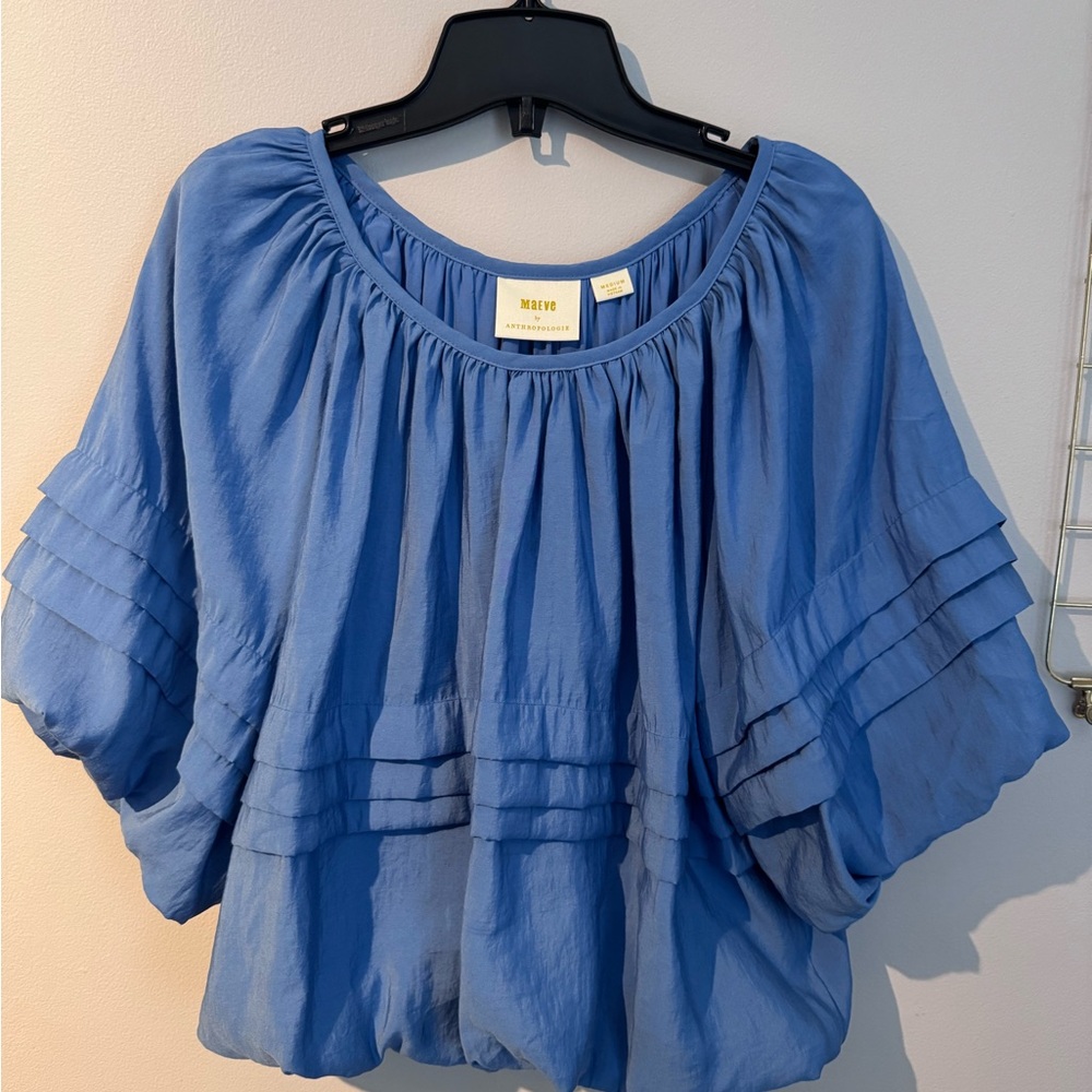 Anthropologie Blue Ruffled Top